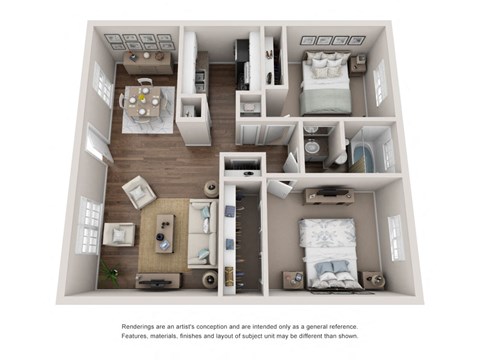 Floor plan for 2 beds, 1 bath, 804 sqft